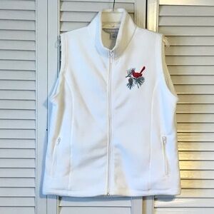 Women's White Fleece Vest with Embroidered Cardinal